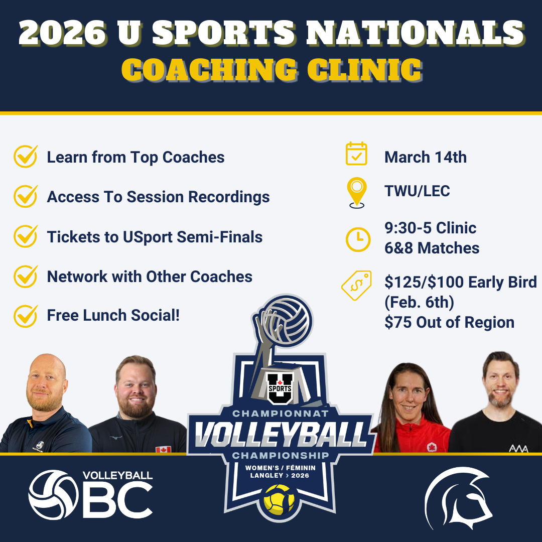 2026 U Sports Nationals Coaching Clinic flyer: March 14 at TWU/LEC